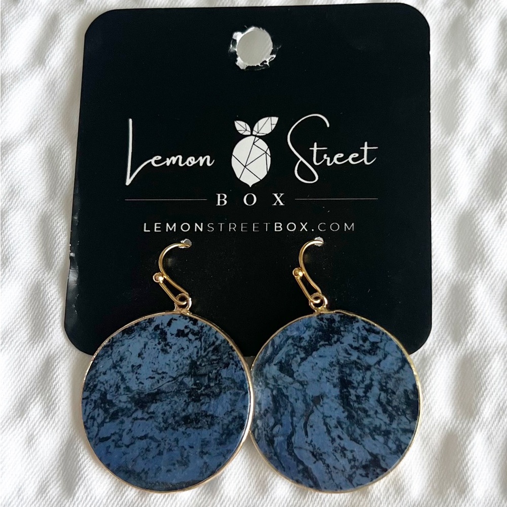 Lemon Street Box Blue Marble Dangle Earrings